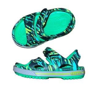 CROCS Crocband II Boy's Velcro Sandals | Zebra Graphic Green | Infant Size 4